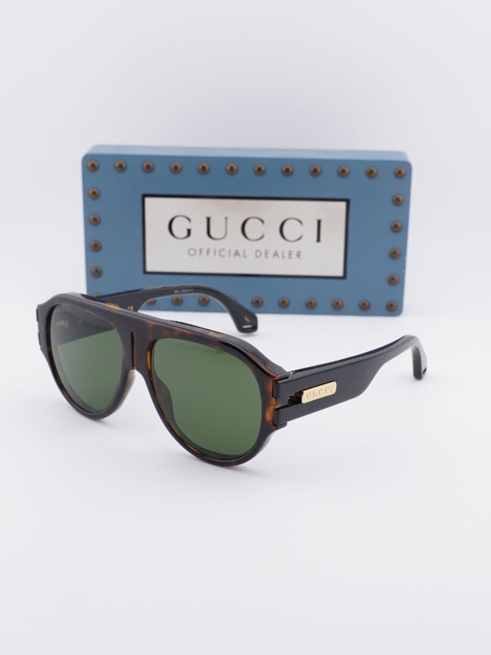 Gucci GG0665S 004 Aviator Sunglasses - Havana / Green
